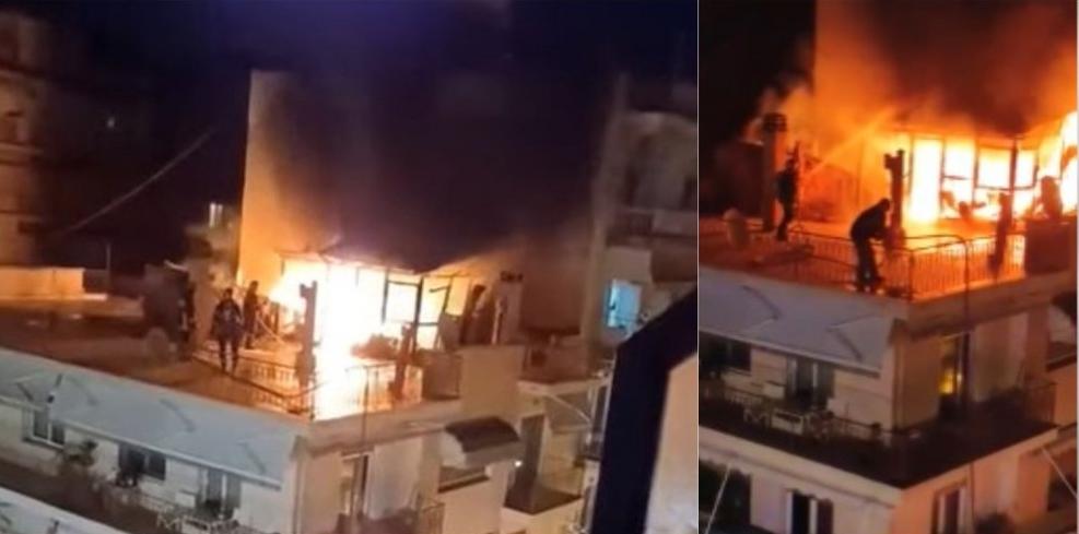 Serez’de bir binanın çatısında yangın çıktı