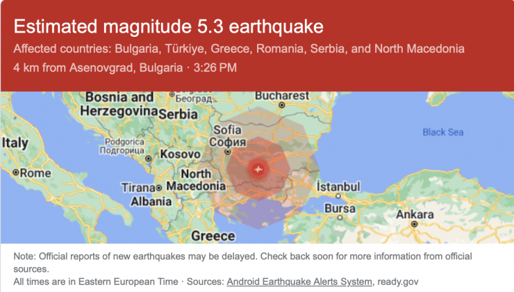 Bulgaristan’da Meydana Gelen 5.3 Büyüklüğündeki Deprem Edirne ve Batı Trakya’da Hissedildi